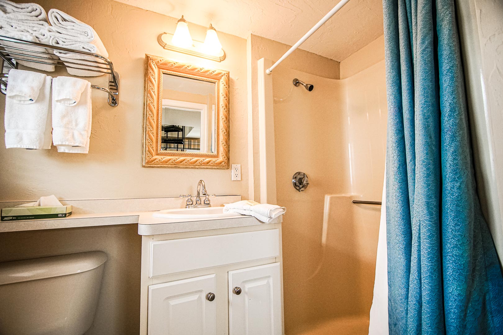 A standard bathroom at VRI's Cape Winds Resort in Massachusetts.